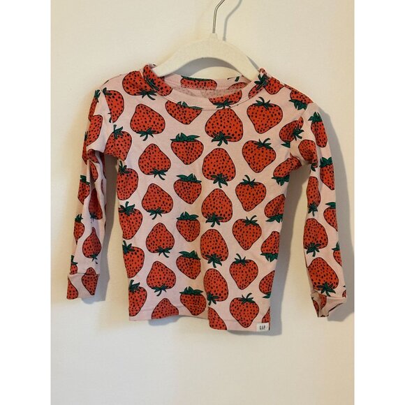Kids Strawberry Print Long Sleeve Top  Gap  Organic Cotton  Size 2 Years - Picture 1 of 6